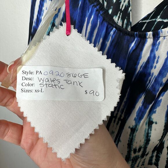 Parker Blue White Black Wales Tie Dye 100% Silk Wrap Halter Top Button VNeck L - Picture 8 of 12